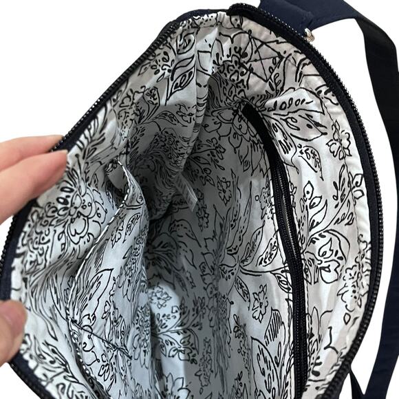 Vera Bradley Crossbody Bag Womens Medium Navy Quilted Microfiber Floral Lining - Picture 8 of 9